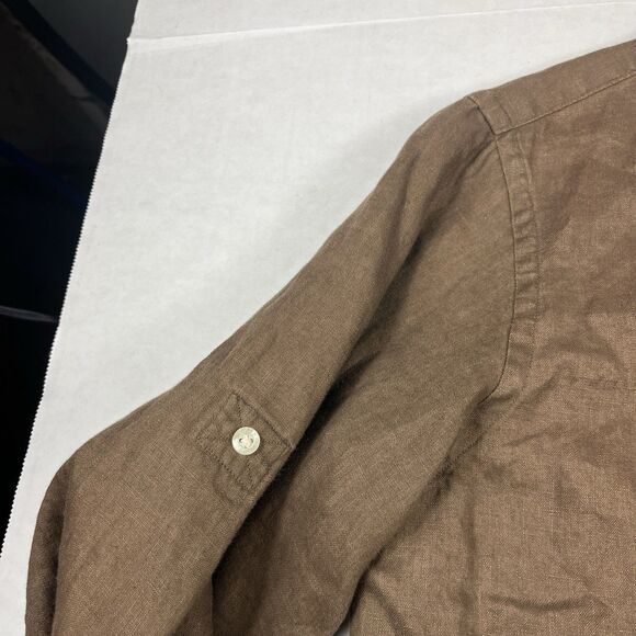 Lauren Ralph Lauren Linen Button Down Shirt Brown Collared Long Sleeve Top PM - Picture 6 of 11